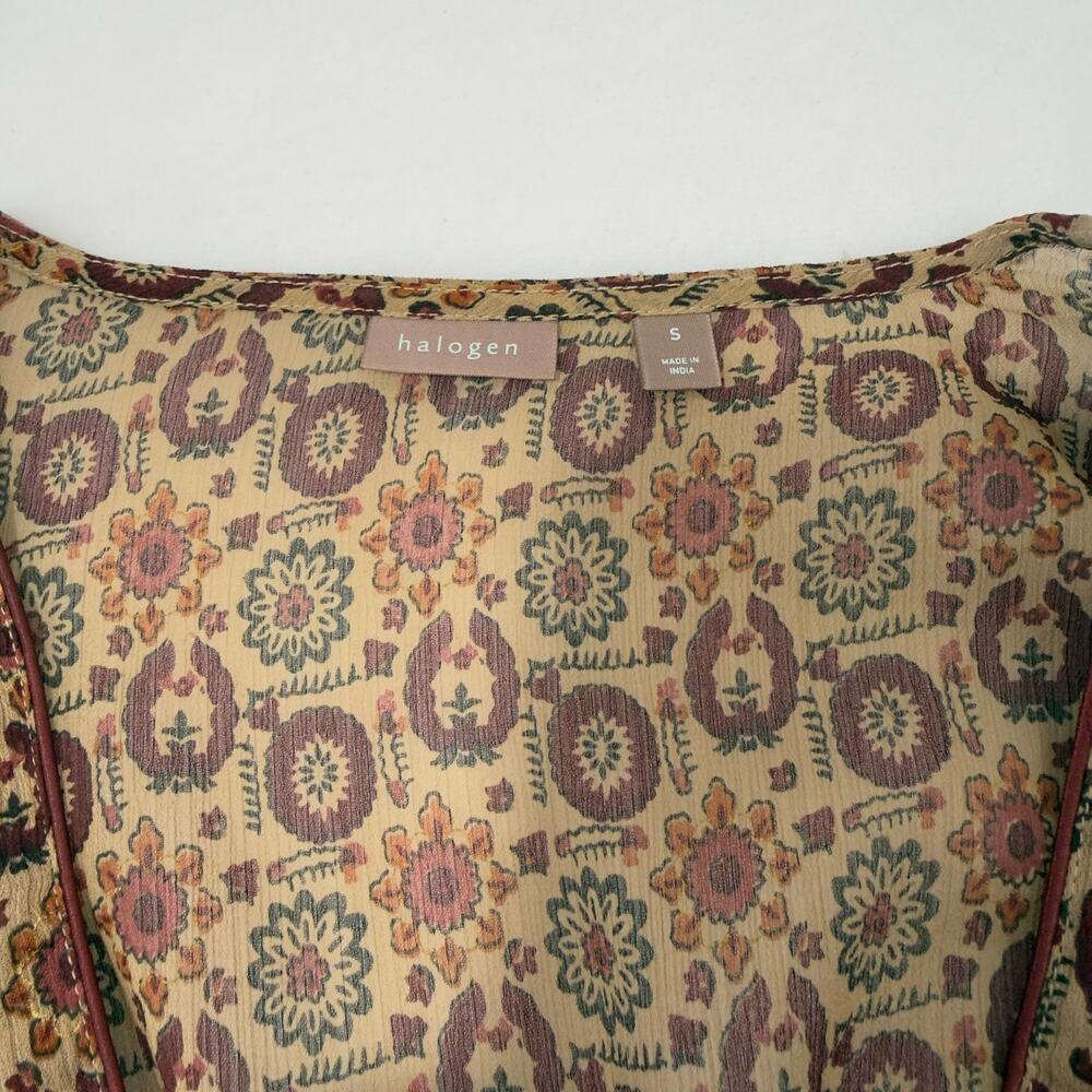 Halogen‎ Brown geometric medallion Print Babydoll Top Small - Picture 5 of 6